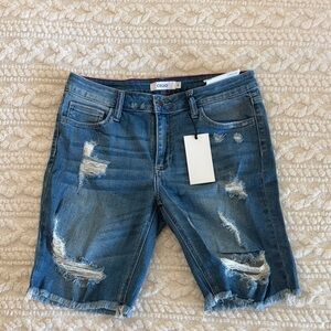 Cello Blue Distressed Denim Bermudas